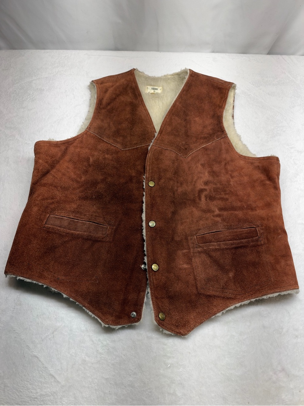Vintage 1980 Texco Suede Sherpa Lined Mens Vest Size 50